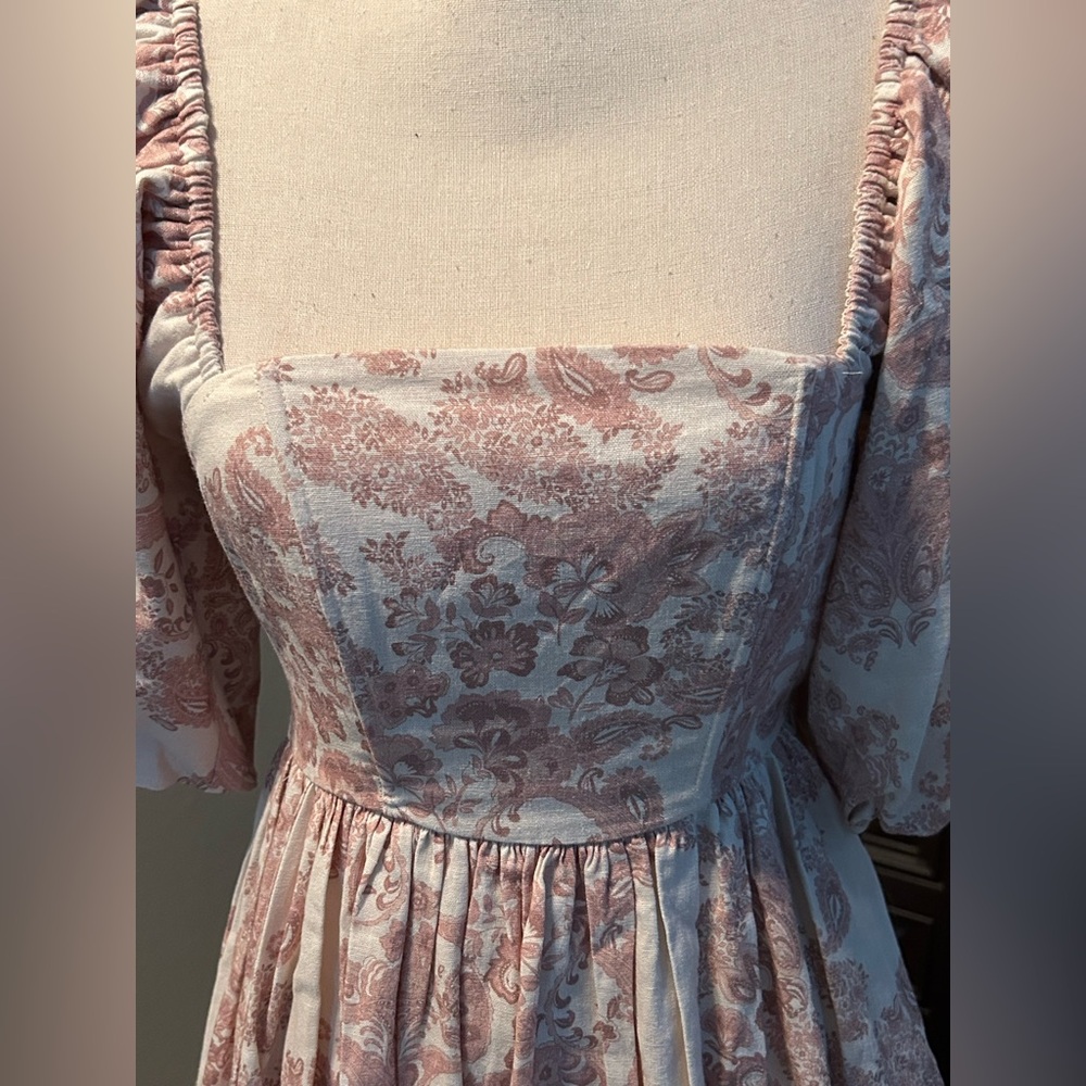 Avec Les Filles Women's Print Puff Sleeve Linen Blend Minidress - Picture 8 of 9